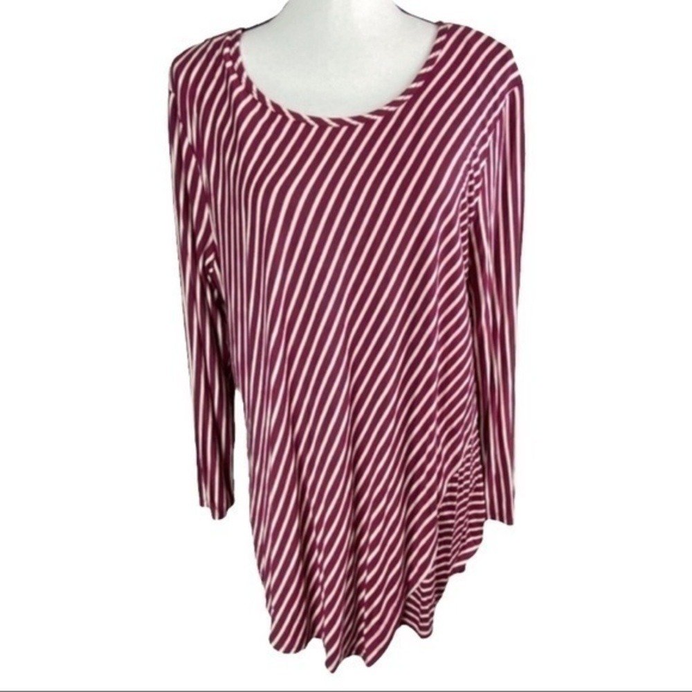 Jaclyn Smith Burgundy Striped Tunic Top Women XL Long Sleeve Scoop Neck